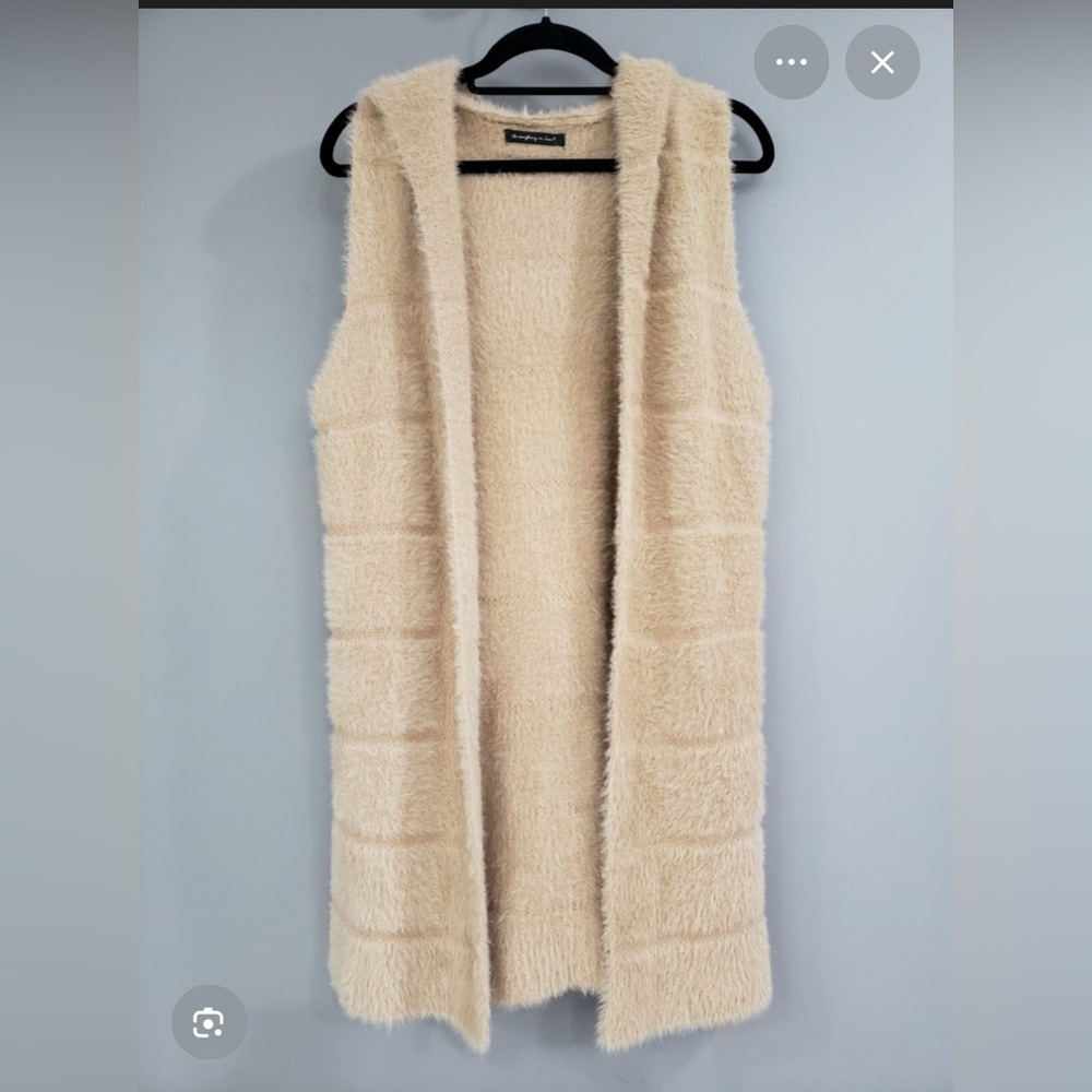 “Do Everything In Love” Open Front Cardigan Duster Vest along Faux Fur Hooded